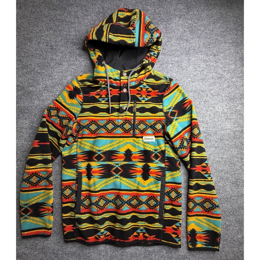 Dravus Fleece Hooded Pullover Mens S Aztec Southwestern Navajo Skater Street